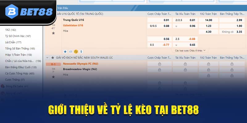 Tỷ lệ kèo nhà cái BET88 hấp dẫn hàng đầu châu Á